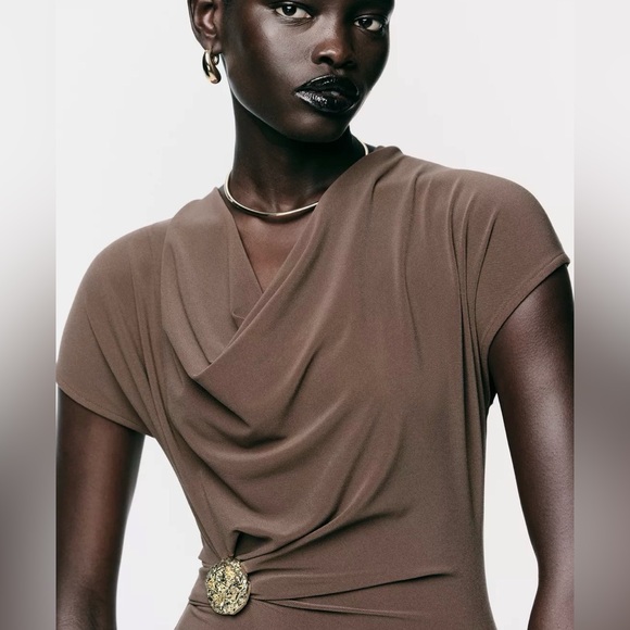NWT Zara Elegant Brown  Dress - Picture 3 of 10